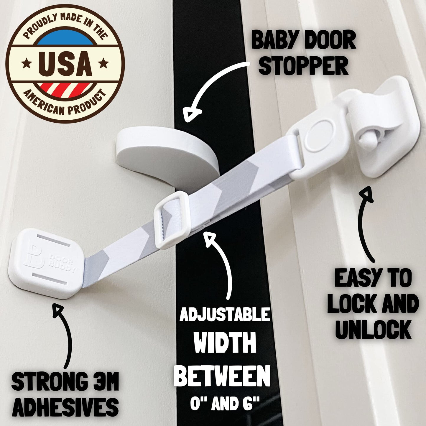 Door Buddy Child Proof Door Lock & Cat Door Stopper. Adjustable Door Strap Latch To Baby Proof Door & Keep Toddler Out Of Cat Fo
