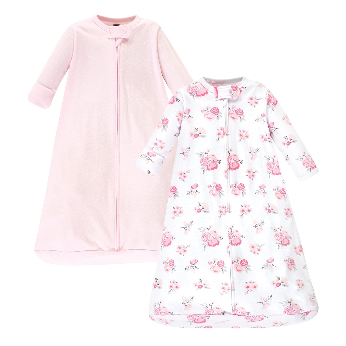 Hudson Baby Unisex Baby Cotton Long-Sleeve Wearable Sleeping Bag, Sack, Blanket, Basic Pink Floral, 12-18 Months