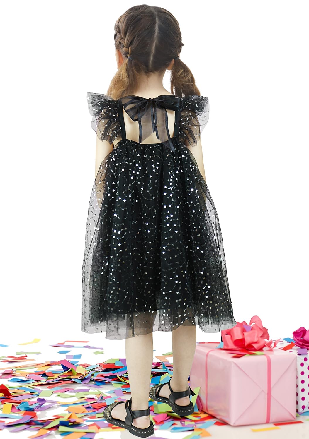Agqt Toddler Babys Tulle Tutu Dress Sleeveless Sequin Summer Birthday Party Pageant Gowns Halloween Costume Dress Black-Sequin D