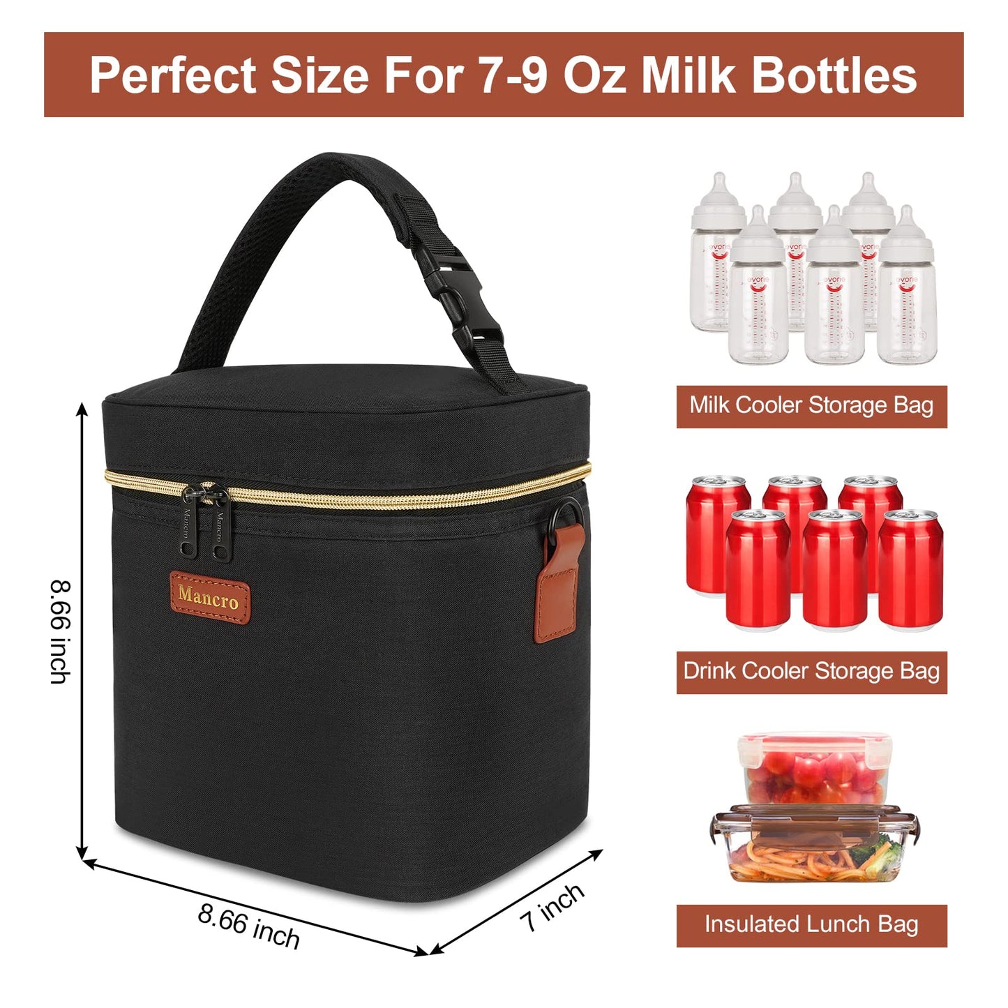 Mancro Breastmilk Cooler Bag with Ice Pack, Fits 6 Insulated Baby Bottles Up to 9 Ounce, Breast Milk Cooler for Nursing Mom (Cre