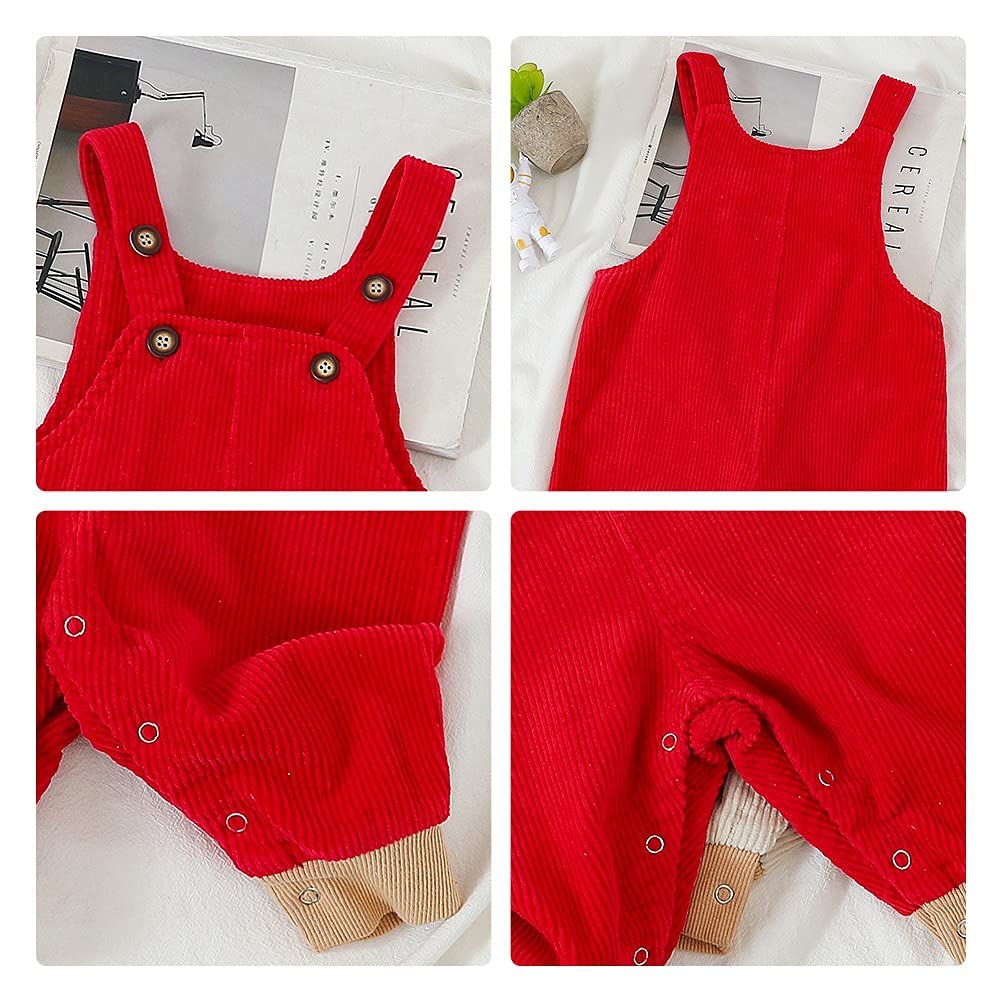 Volunboy Baby Boys Corduroy Overalls Kids Bib Pants Suspender Trousers Toddler Strap Jumpsuit Bottom Outfit (Red, 9-12 Months)