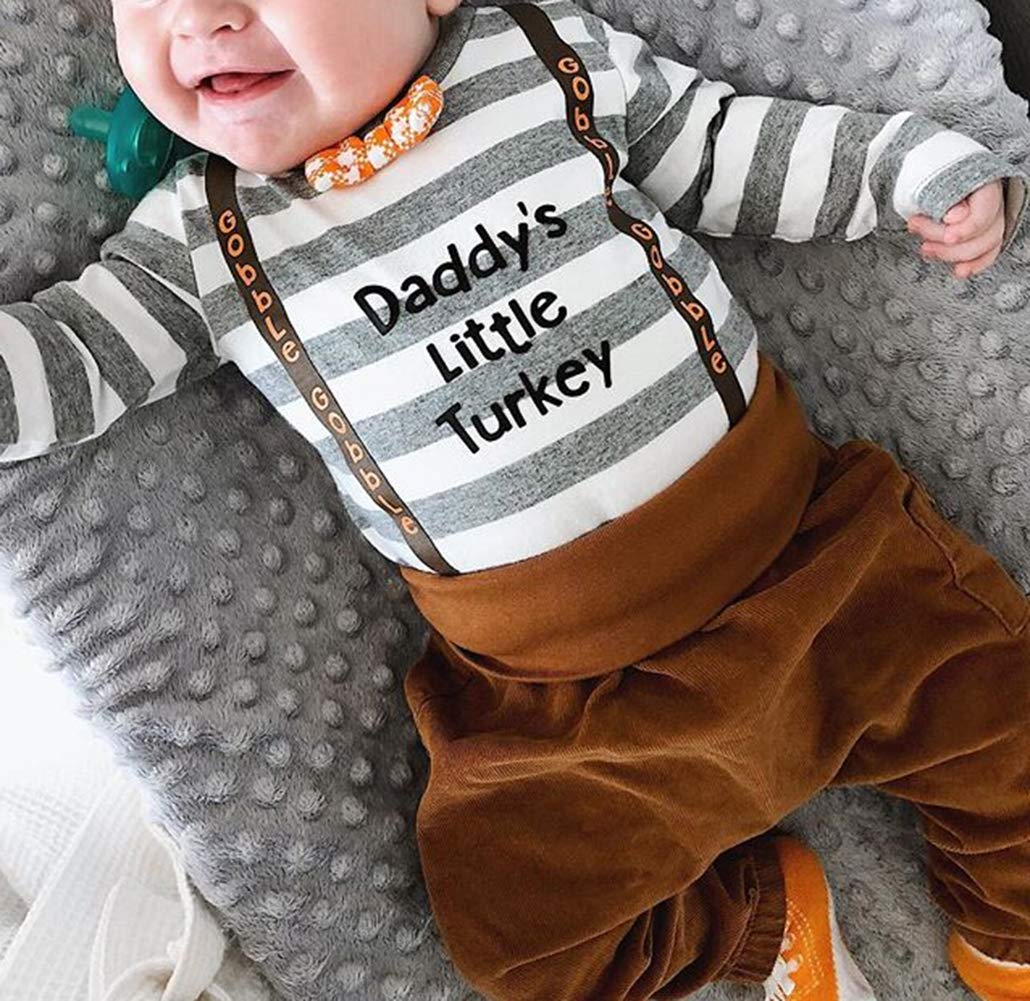 Zaxarra Baby Boy Girl Thanksgiving Outfit Long Sleeve Letter Romper + Hat + Turkey Crib Shoes 3Pcs Clothes Set (12-18 Months, St