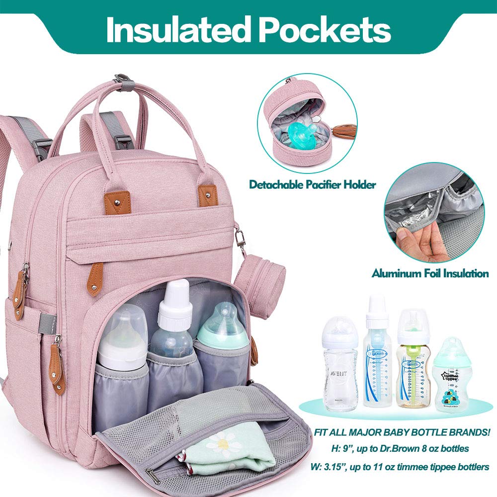 Babbleroo Diaper Bag Backpack, Nappy Changing Bags Multifunction Waterproof Travel Back Pack With Changing Pad & Stroller Straps