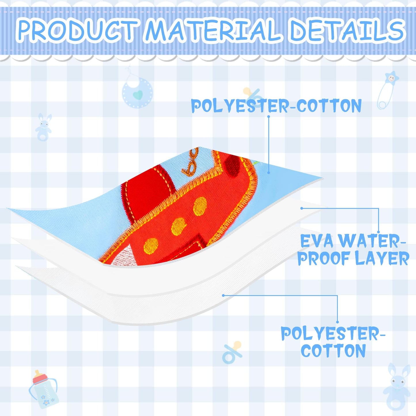 2Ooya 7Pcs Cotton Waterproof Baby Bibs Adjustable Hook Loop Closure Infant Bib Unisex Blue Newborn Infant Food Bibs Keepsake Bab