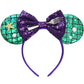 Seamoy Sequin Minnie Ears Headband,Mermaid Mouse Ears Hairband With Bow, Sparkle Rose Gold Classic Red Hair Accessory For Women
