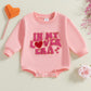 Eadrioss Infant Baby Girl Valentines Outfit Bubble Romper Letter Embroidery/Print Sweatshirt Shirt Newborn Valentines Clothes (D