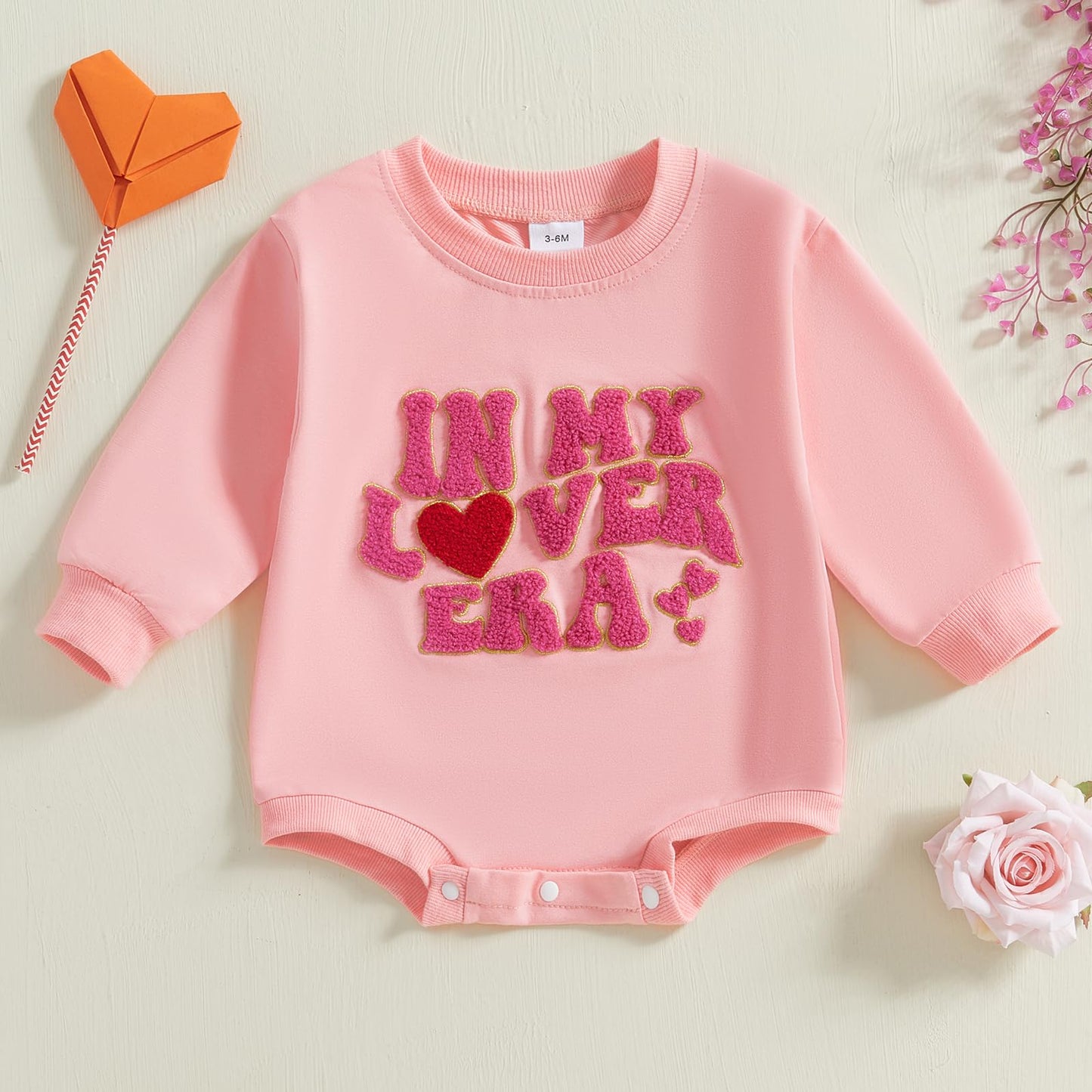 Eadrioss Infant Baby Girl Valentines Outfit Bubble Romper Letter Embroidery/Print Sweatshirt Shirt Newborn Valentines Clothes (D