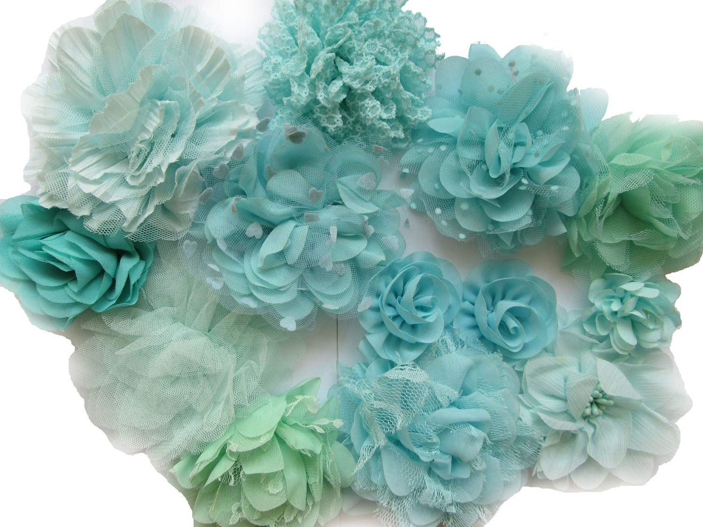 Yycraft 12Pcs Mint/Aqua Chiffon Lace Hair Flower For Girls Headband Baby Flowers Bows,Crafts,Party Decoration(2'-4.5')