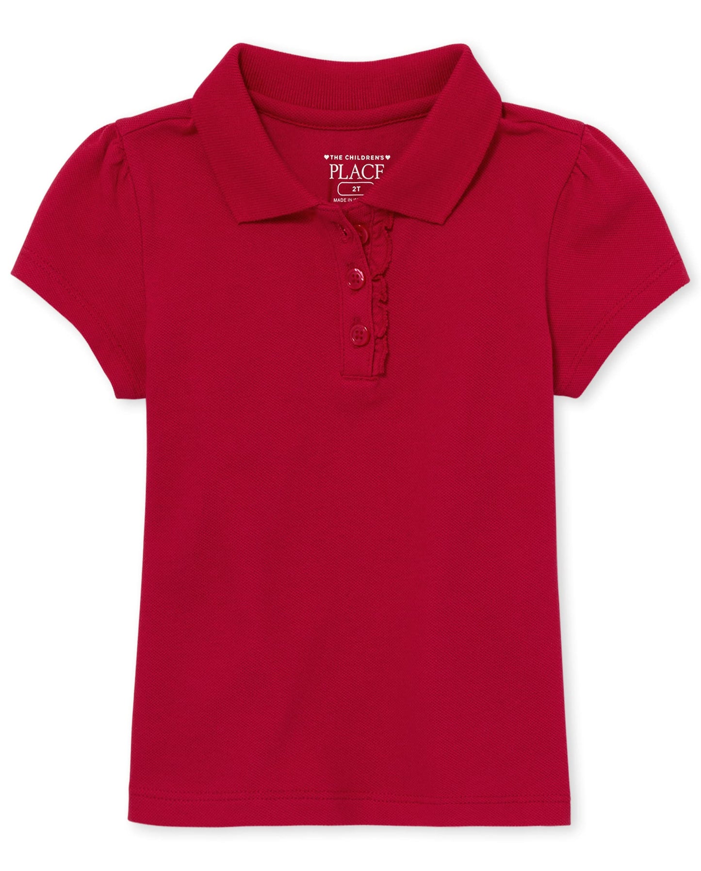 The Children'S Place Baby Girls And Toddler Girls Short Sleeve Ruffle Pique Polo, Ruby, 3T