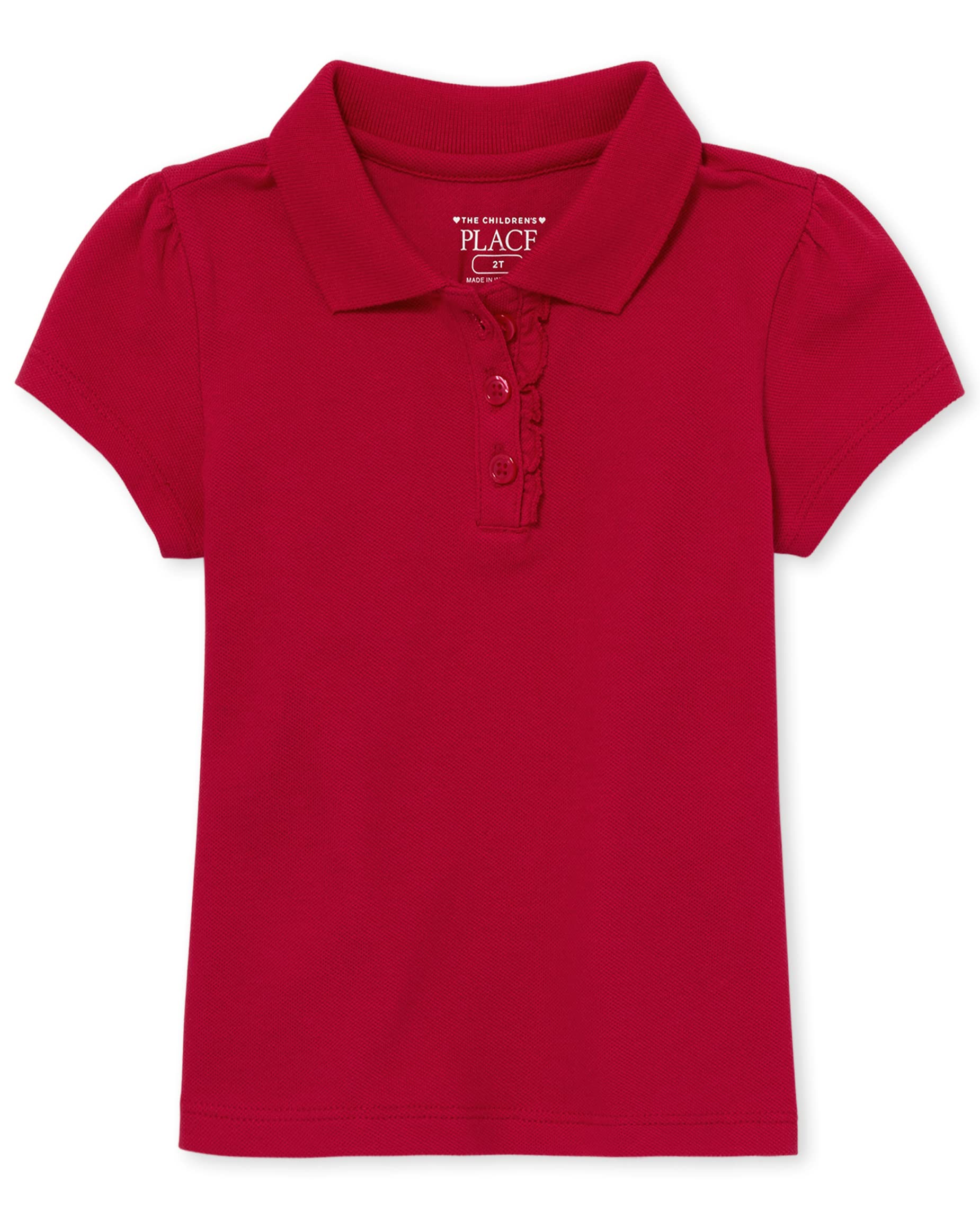 The Children'S Place Baby Girls And Toddler Girls Short Sleeve Ruffle Pique Polo, Ruby, 3T
