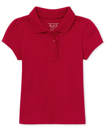 The Children'S Place Baby Girls And Toddler Girls Short Sleeve Ruffle Pique Polo, Ruby, 3T