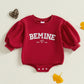 Yingisfitm Infant Valentines Baby Girl Outfit Lantern Sleeve Bubble Romper Newborn Onesie Valentines Day Spring Clothes (Red- Be
