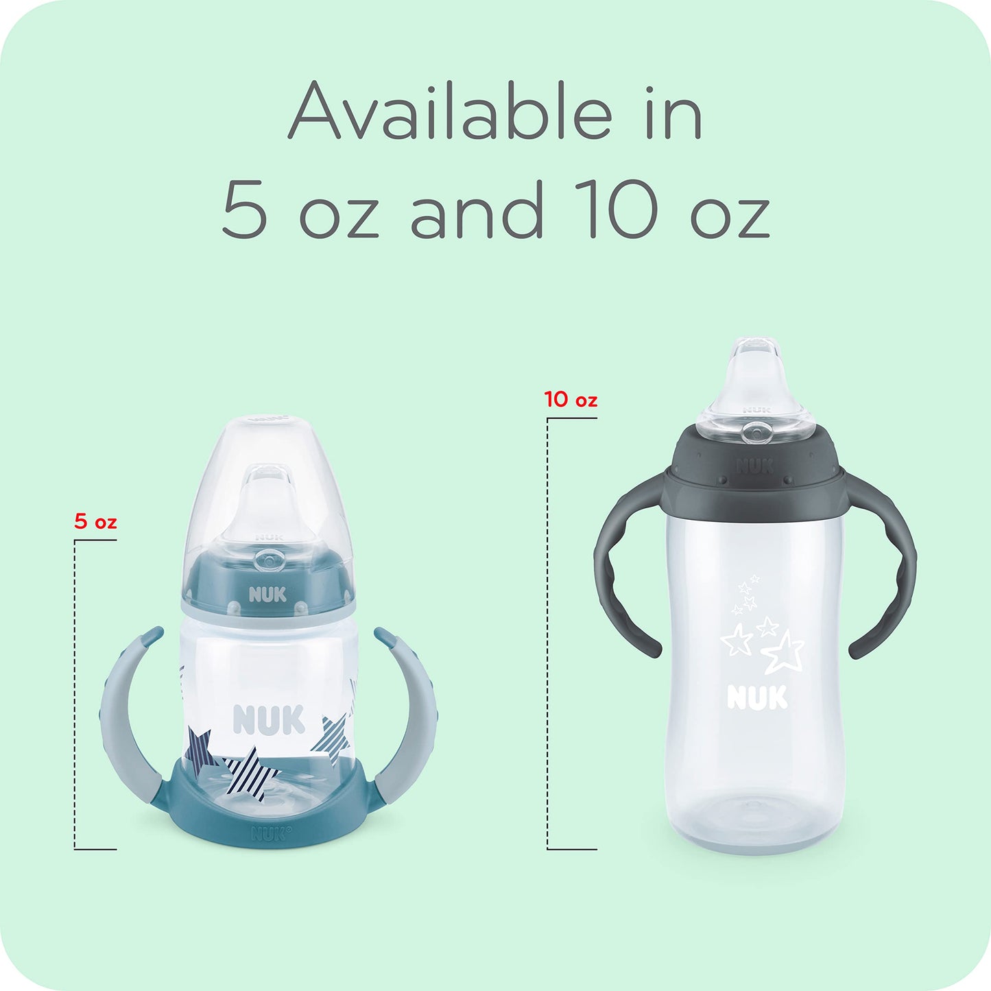 NUK Learner Cup, 10 Ounce, Tritan Gray Star - BPA Free, Spill Proof Sippy Cup