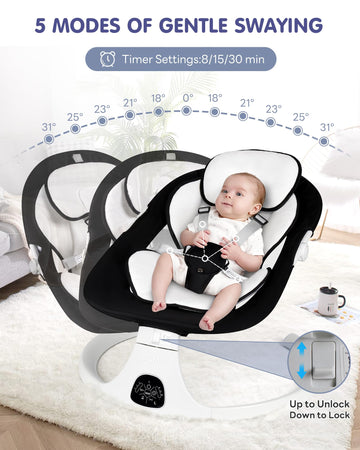 Electric Baby Swings For Infants To Toddler Baby Swing With 5-Speed 3-Seat Positions 5-Point Carabiner,With Bluetooth Music 10-P