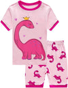 Little Hand Kids & Toddler Girls Dinosaur Pajamas 2 Piece Pjs 100% Cotton Jammies Pink Short Sets 3 Years