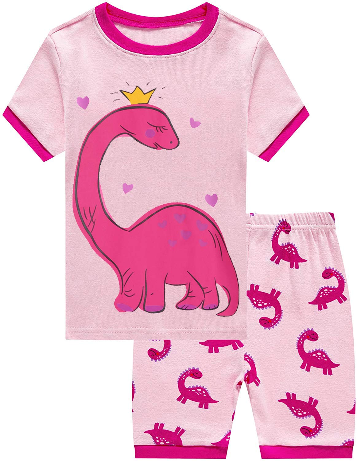 Little Hand Kids & Toddler Girls Dinosaur Pajamas 2 Piece Pjs 100% Cotton Jammies Pink Short Sets 3 Years