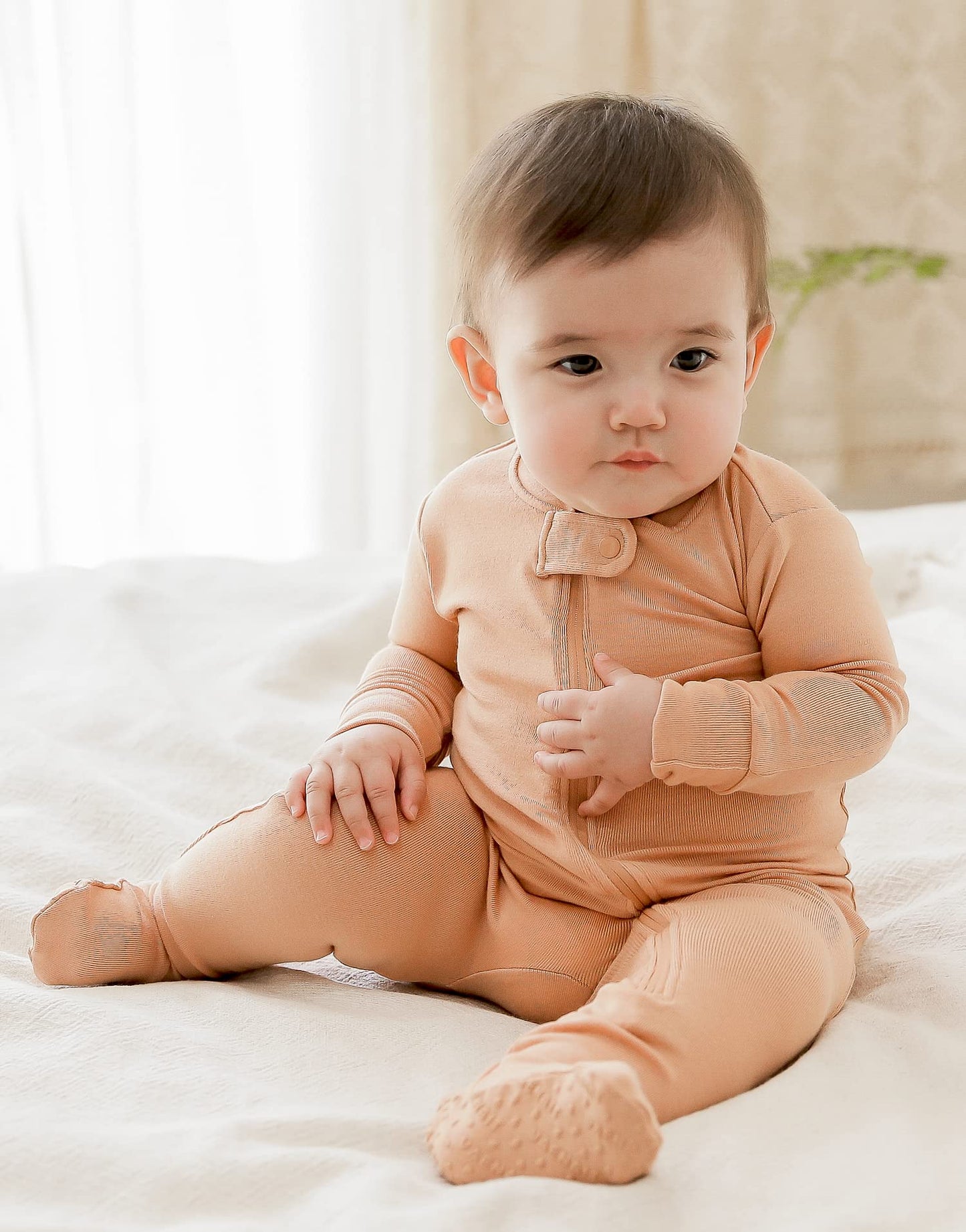 Vaenait Baby Toddler Boys Girls Solid Footie Pajama Cozy Modal Milkorange 0-3M