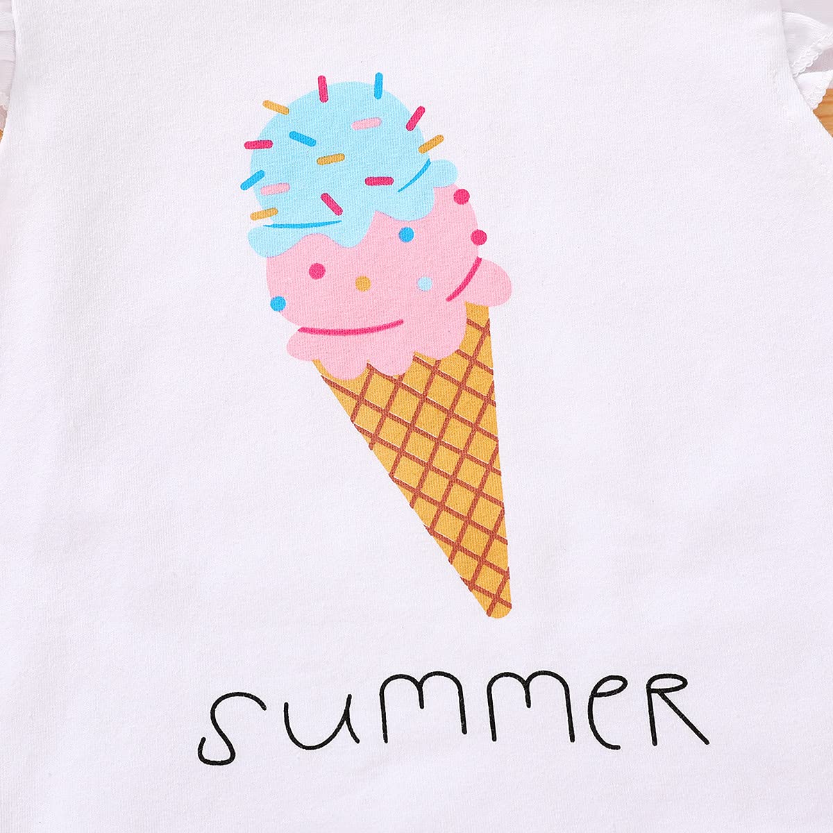Younger Tree Toddler Baby Girl Summer Clothes Ice Cream Printed T-Shirt + Short Pants 2Pcs Girls Outfit Set (Ice Cream, 12-18 M)