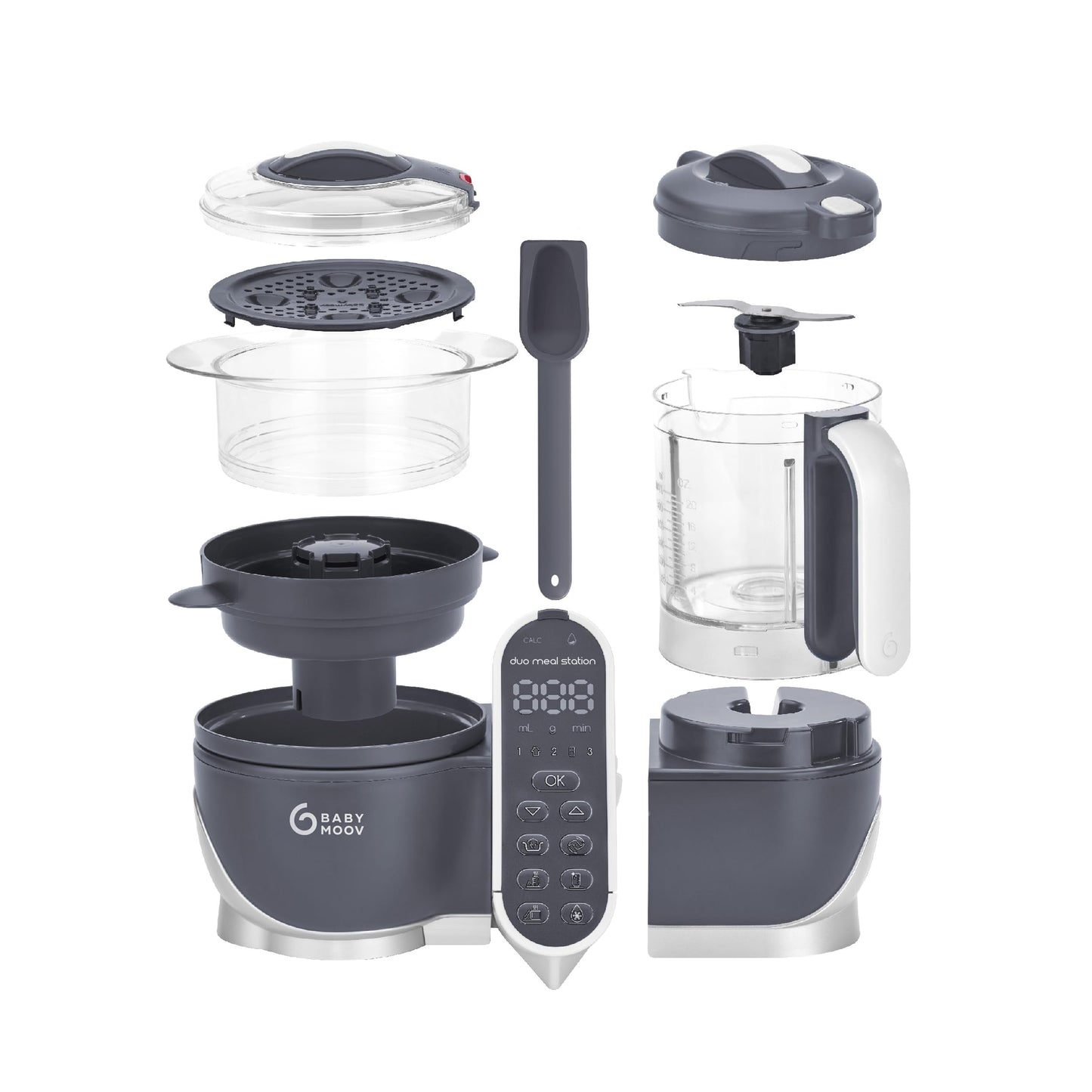Babymoov Duo Meal Station Grey: Multi-Speed Baby Food Maker Steamer And Puree Blender, Baby Food Processor That Warms & Defrosts