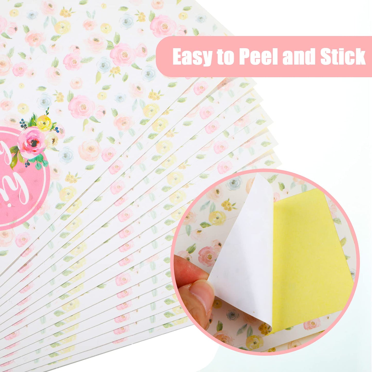 Zonon 48 Pieces Pink Baby Shower Water Bottle Labels Floral Baby Shower Decorations Waterproof Water Bottle Stickers Wrappers Fo