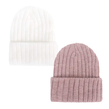 Newborn Baby Wool Hat Cap Turban Toddler Warm Hat Kids Baby Cap Set (White+Pink)