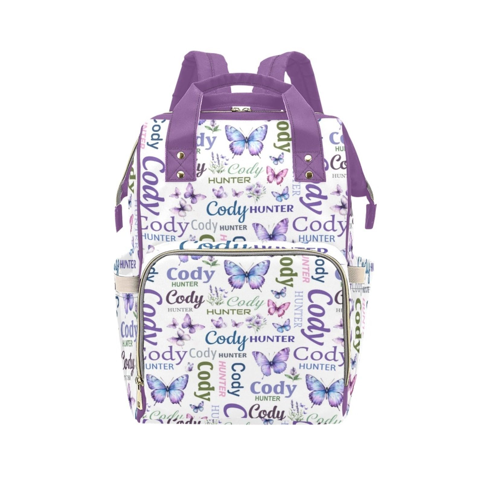 Workvalor Purple Butterfly Personalized Diaper Bag with Custom Name - Custom Baby Tote Backpack for Mom, Unique Gift for New Par
