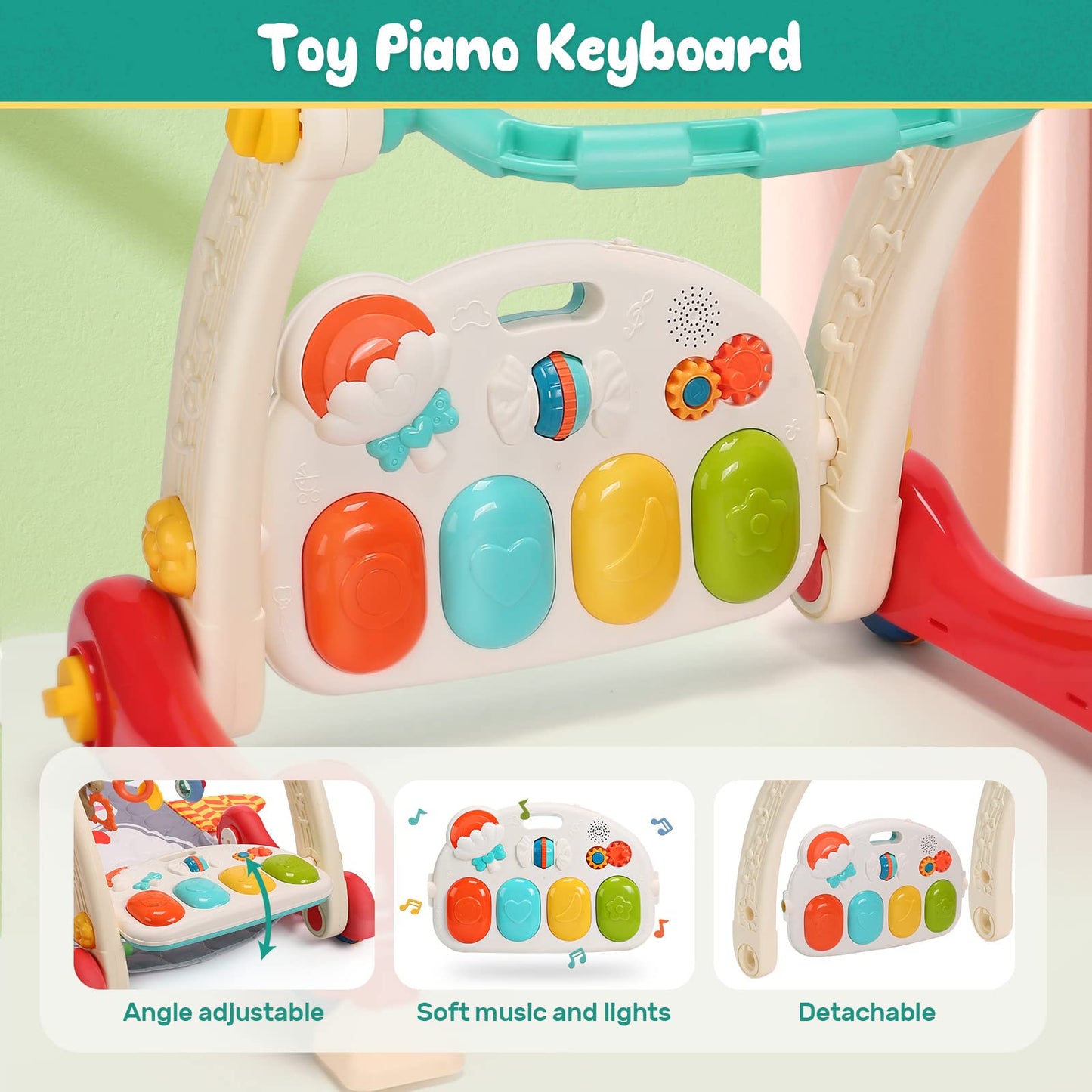 Cute Stone Baby Gym Play Mat & Baby Learning Walker, Baby Activity Mat With Play Piano, Musical Activity Center With Lights, Bab