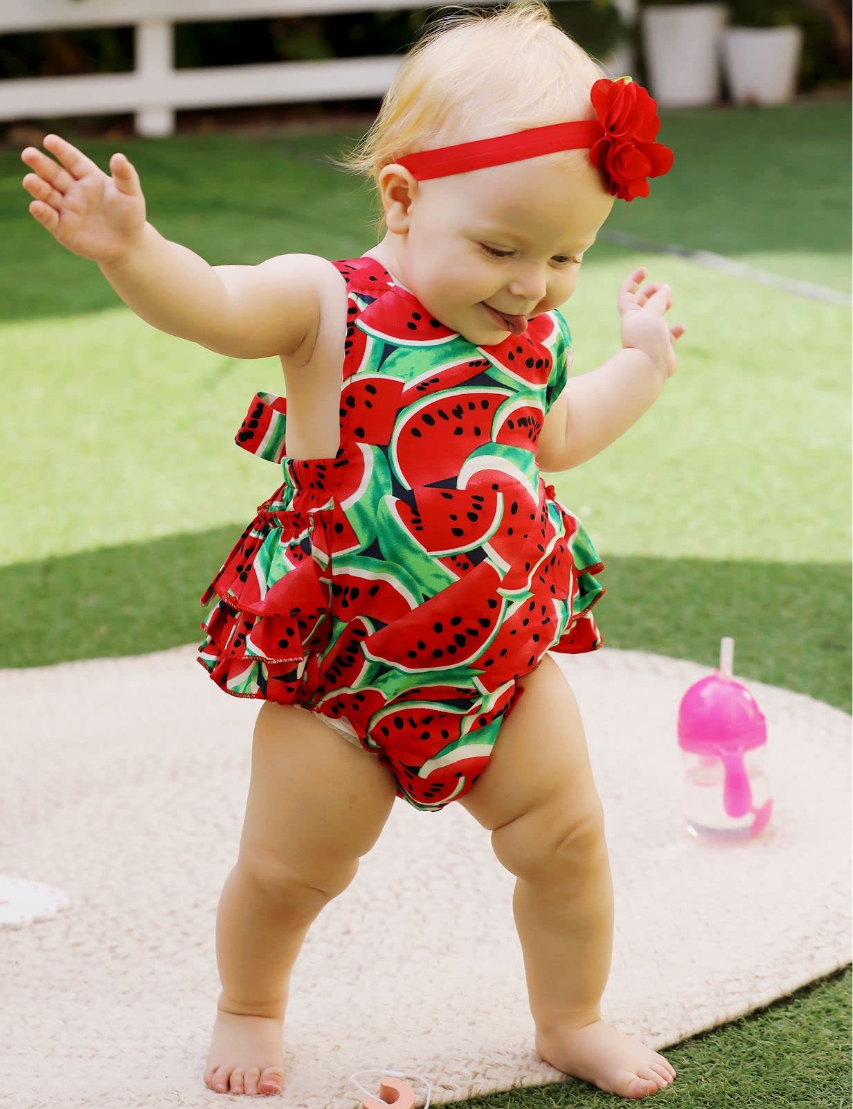 Princesasa Baby Girl'S Clothes Watermelon Floral Ruffles Summer Cake Smash Rompers And Headband For Newborn Gifts,A20,0-6 Months