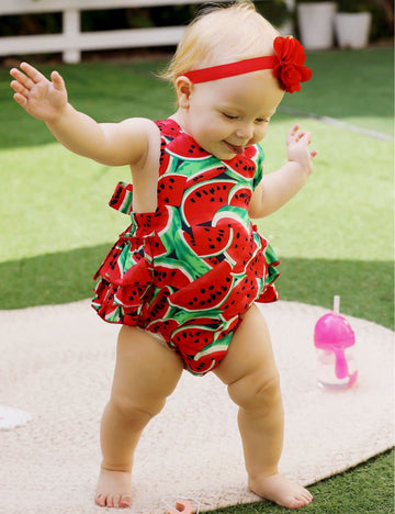 Princesasa Baby Girl'S Clothes Watermelon Floral Ruffles Summer Cake Smash Rompers And Headband For Newborn Gifts,A20,0-6 Months