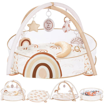 Crisschirs 6-In-1 Xl Large Baby Gym & Ball Pit, Play Mat & Play Gym, Combination Baby Activity Gym With Milestone Cards For Sens