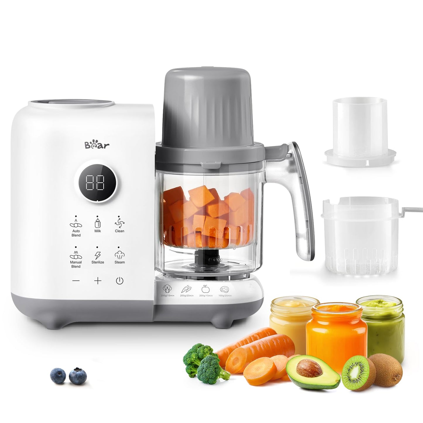 Bear Baby Food Maker with Two Layer Steam Baskets, One Step Baby Food Processor Steamer Puree Blender, Baby Food Mill with Bottl