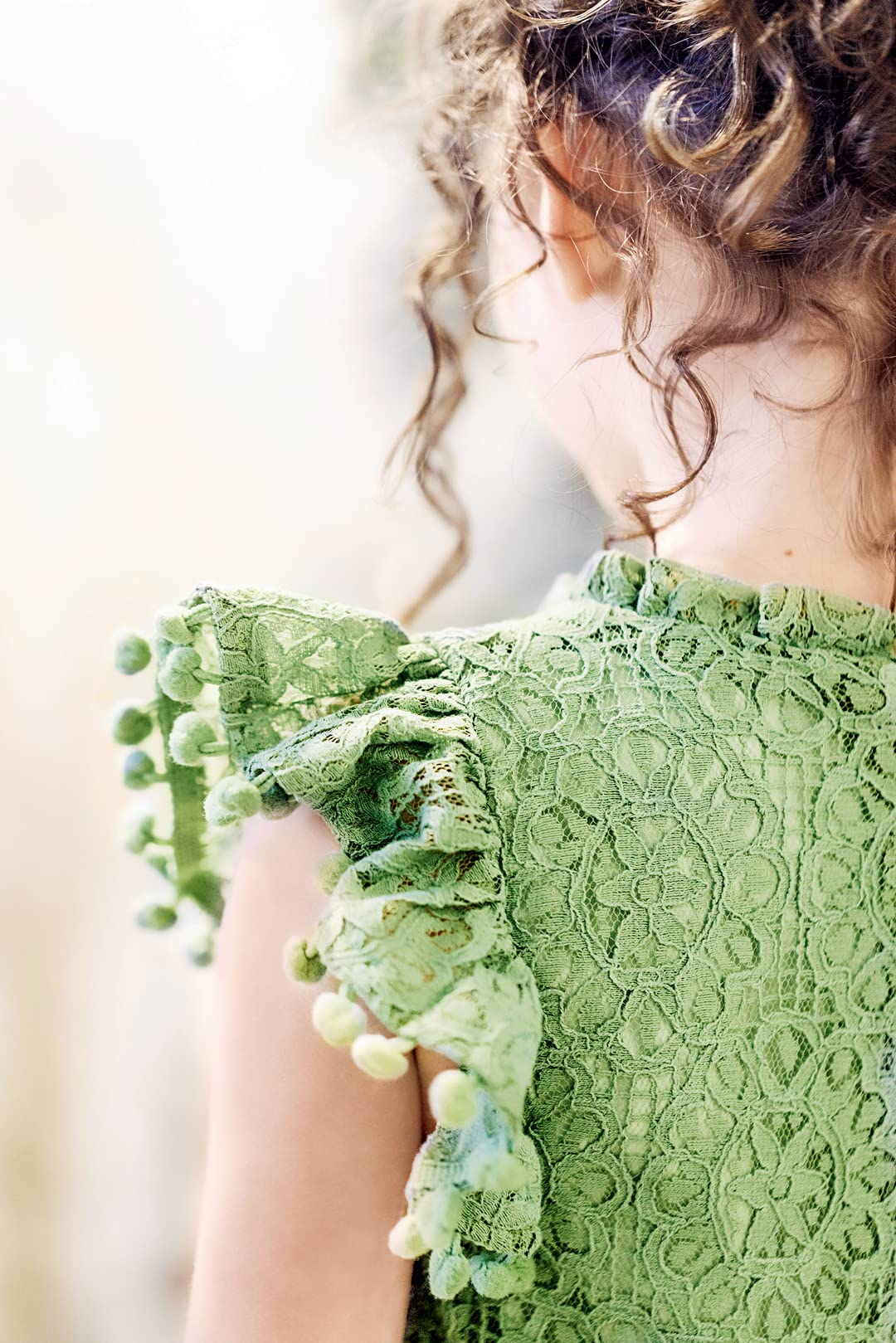 2Bunnies Girl Baby Toddler Vintage Lace Pom Pom Flutter Sleeve Easter Birthday Outfit Dress (Sage, 3T)