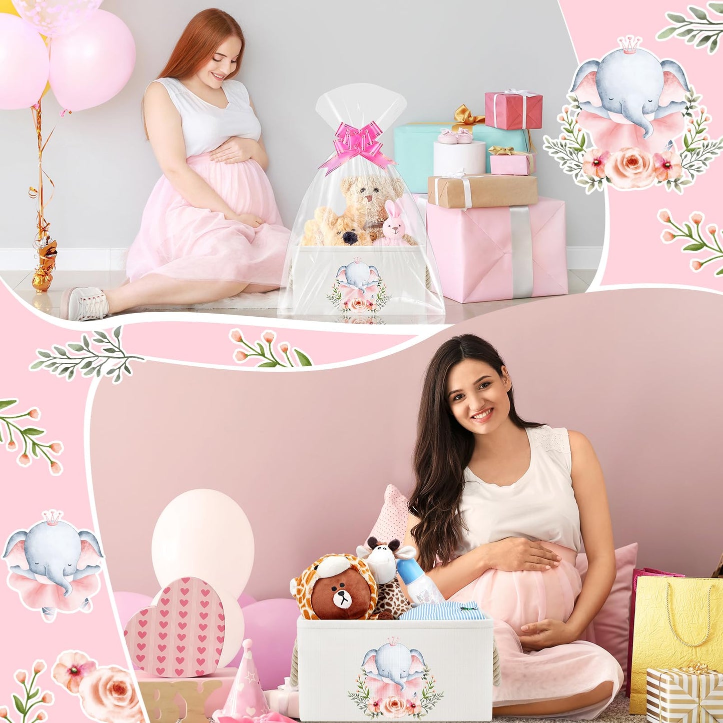 Pickmesh Rectangular Baby Storage Basket With Gift Bags And Ribbons, Baby Shower Storage Collapse Bin With Handles Diy Gift Bask