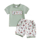 PUHHAPIEY Toddler Baby Boy Summer Clothes Retro Embroidery Duck Hunting Shirts T-Shirt + Elastic Camouflage Shorts Set (Dark Sea