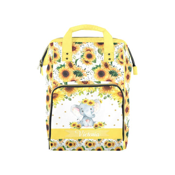 Noverbibi Custom Diaper Bag for Baby Girl - Personalized Sunflower Elephant Baby Bag - Custom Name Mommy Daypack Tote