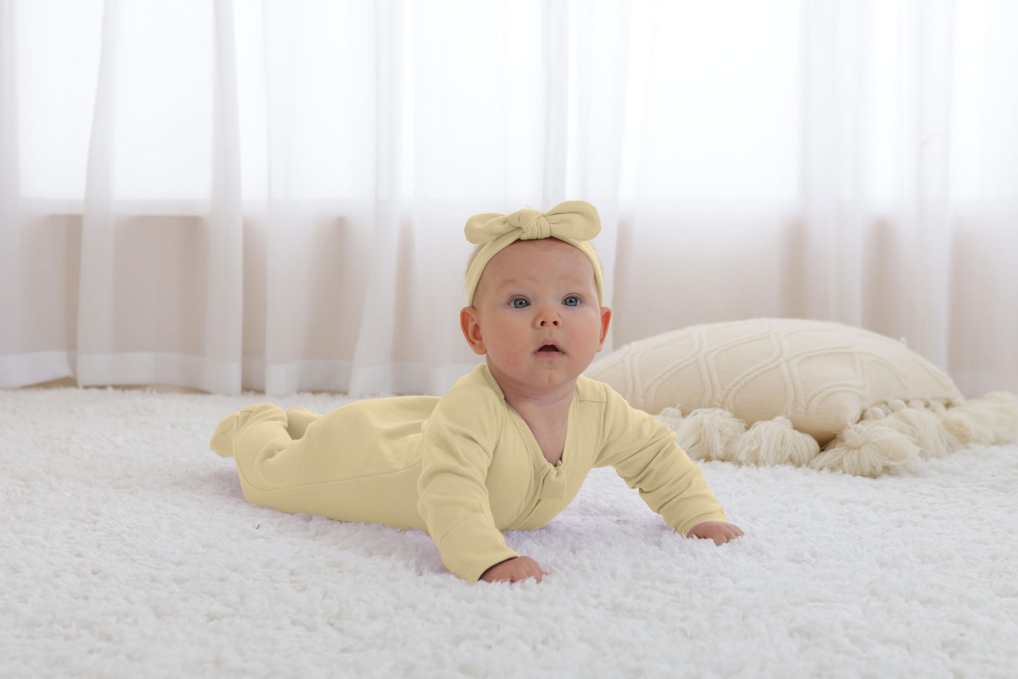 Guisby Footed Long Sleeve Baby Pajamas With Zipper Cotton Infant Sleepers Light Grey+Apricot 6-9 Months