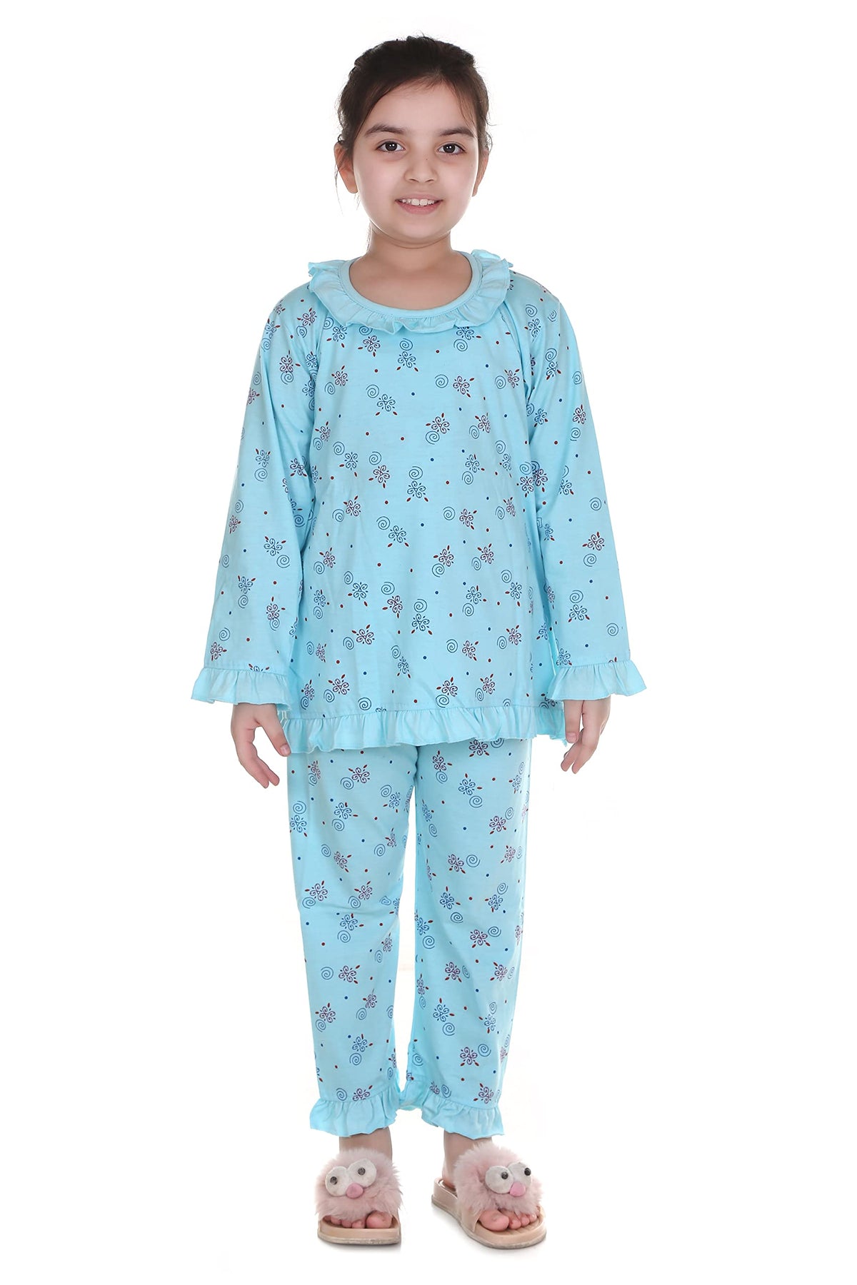 MMShopy Baby Girls Floral Print Hosiery Cotton Top & Pyjama Set (89 Years, Blue)