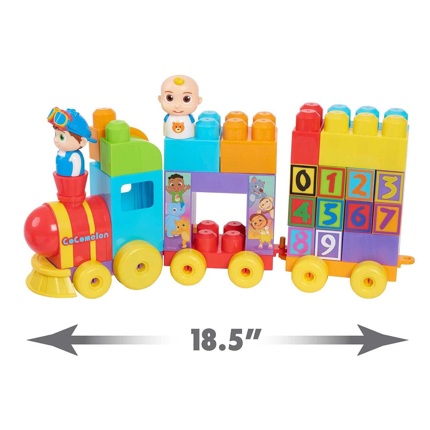 CoComelon Stacking Train, 40 Piece Large Building Block Set, 2 Figures, Colors, Numbers, Officially Licensed Kids Toys for Ages