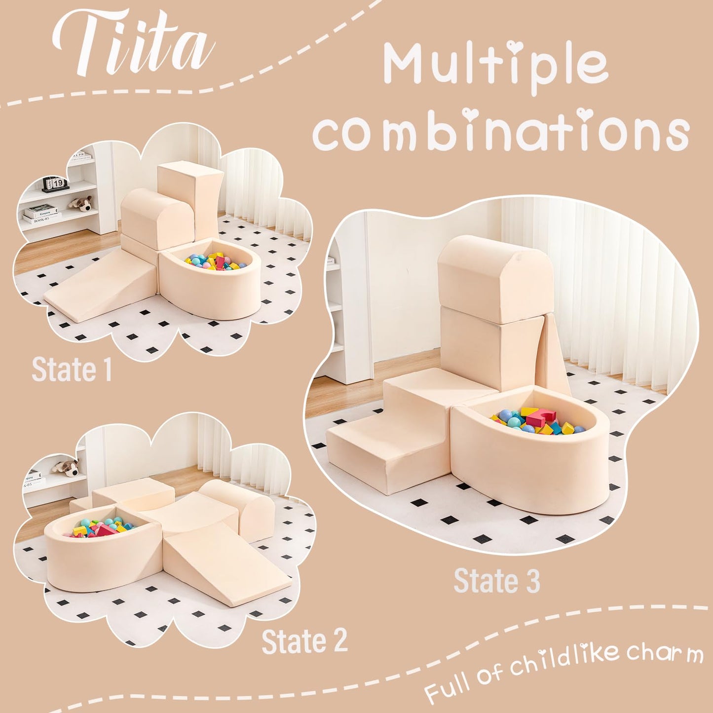 Tiita Foam Climbing Blocks With Small Ball Pit Playground For Baby, Climb And Crawl Playset 5-Piece - Indoor Soft Play Climber F