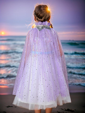 Fkkfyy Little Girl Cape Dress Up For Kids Cloak Lace-Up Matching Princess Birthday Party Cosplay Halloween Star And Moon Sequins