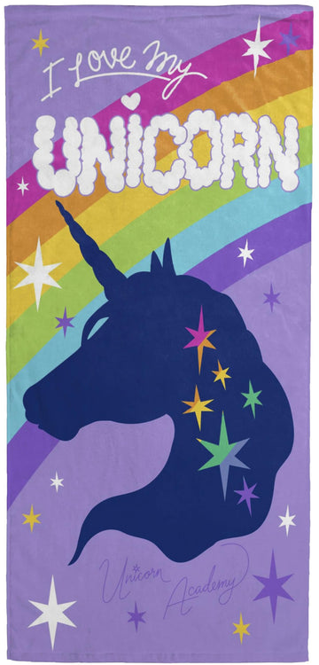 Jay Franco Unicorn Academy Bath Pool Beach Towel - Kids Purple Super Soft & Absorbent 100% Cotton Towel, Measures 28 X 58