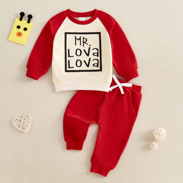 Baby Boy Fall Clothes Set Long Sleeve Letter Print Sweatshirt Pants Valentines Day Outfits 6 12 18 24 Months 2T (Apricot, 12-18