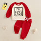 Baby Boy Fall Clothes Set Long Sleeve Letter Print Sweatshirt Pants Valentines Day Outfits 6 12 18 24 Months 2T (Apricot, 6-12 M