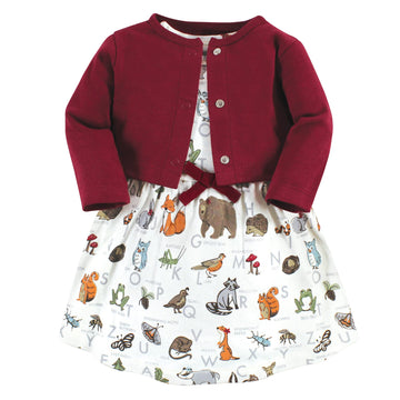 Touched By Nature Baby Girl'S Organic Cotton Dress And Cardigan, Woodland Alphabet, 18-24 Months