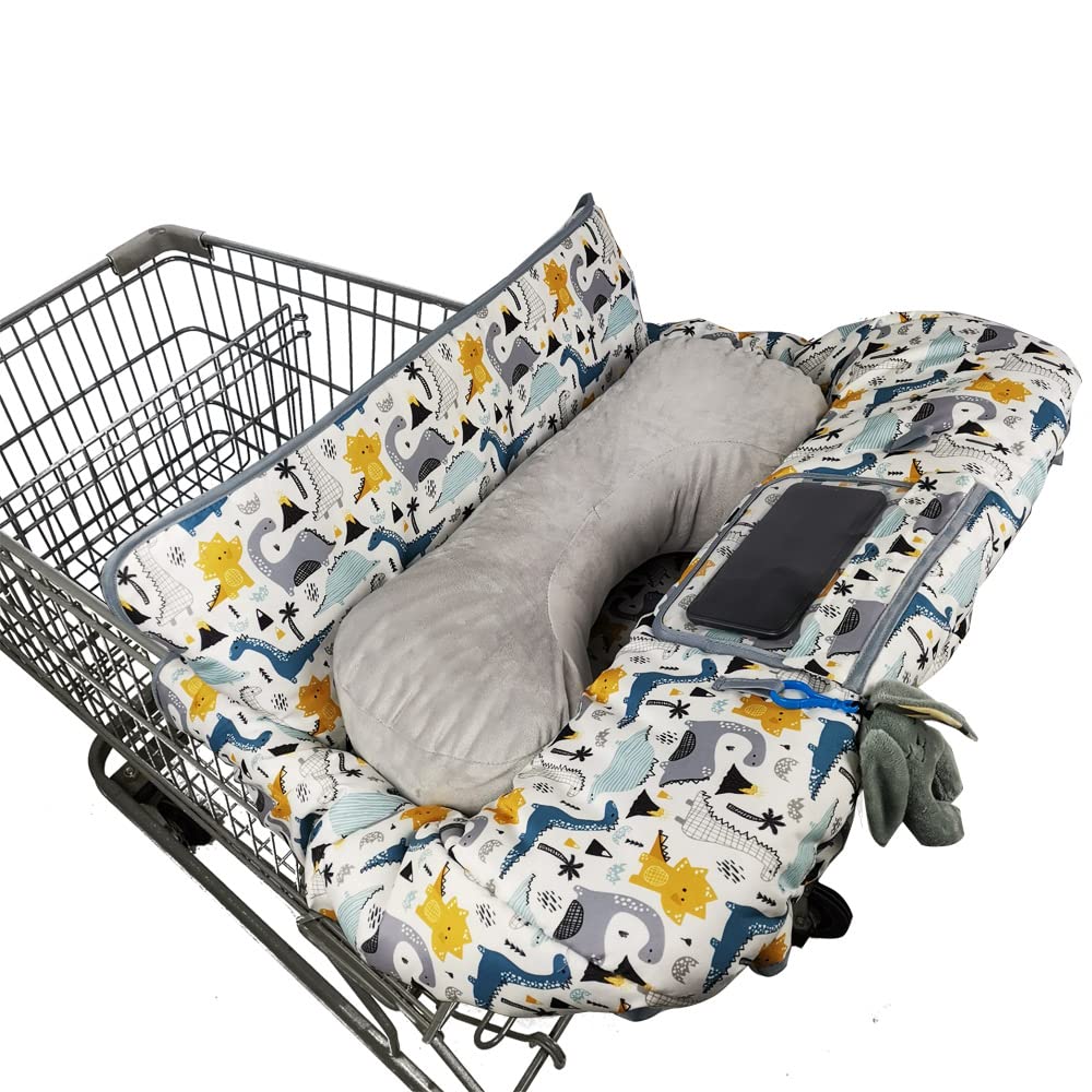 Shopping Cart Cover For Baby/Toddler With Pillow, Cozy High Chair Cover, Removable Bolster Positioner, Dinosaur