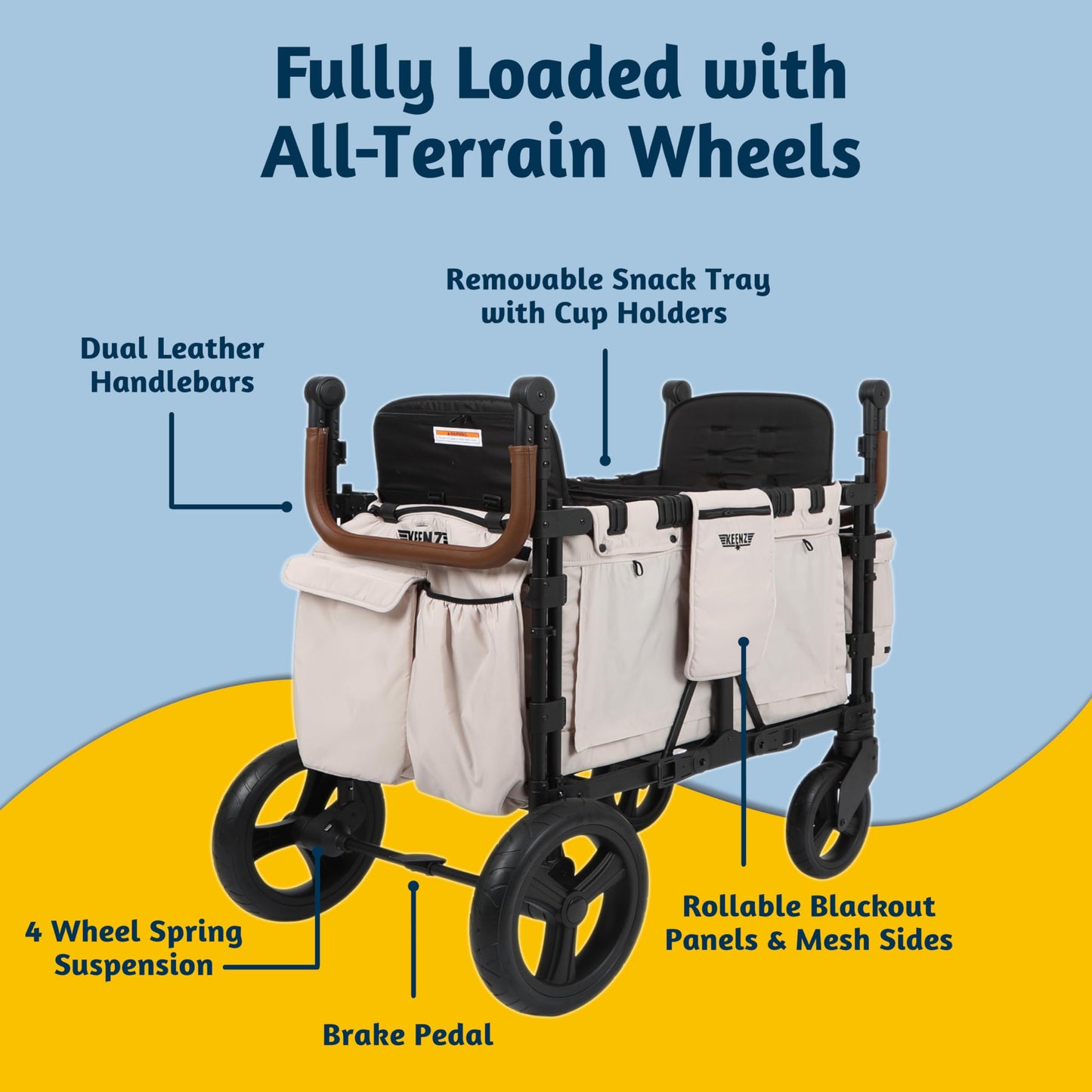 Keenz Xc+ 2.0 - Luxury 4 Passenger Stroller Wagon For Kids | Foldable 4 Passenger Quad Seater With Adjustable Canopy | Grey