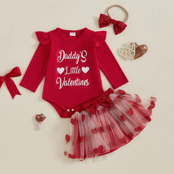 Yingisfitm Baby Girl Valentines Outfit Daddy'S Little Valentines Newborn Onesie Romper Tulle Skirts Tutu Dress Spring Clothes (D