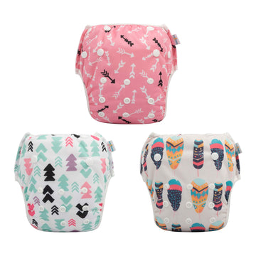 Babygoal Baby Girl Swim Diapers 3 Pack For 8M-3T Babies And Toddlers, Reusable Adjustable Washable For Swimming Lessons-Leaves,