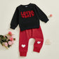 Lagkiyoj Toddler Baby Girl Boy Valentines Outfit Love Heart Long Sleeve Sweatshirt Pullover Tops Jogger Pants Clothes (Black Lov