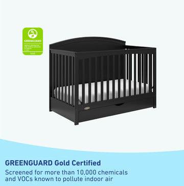 Graco Bellwood 5-In-1 Convertible Crib With Drawer (Black) - Greenguard Gold Certified, Full-Size Storage Drawer, Converts To To